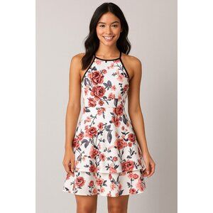 Speechless Women’s Floral Fit & Flare Dress Junior Size 3 White Pink Red Roses